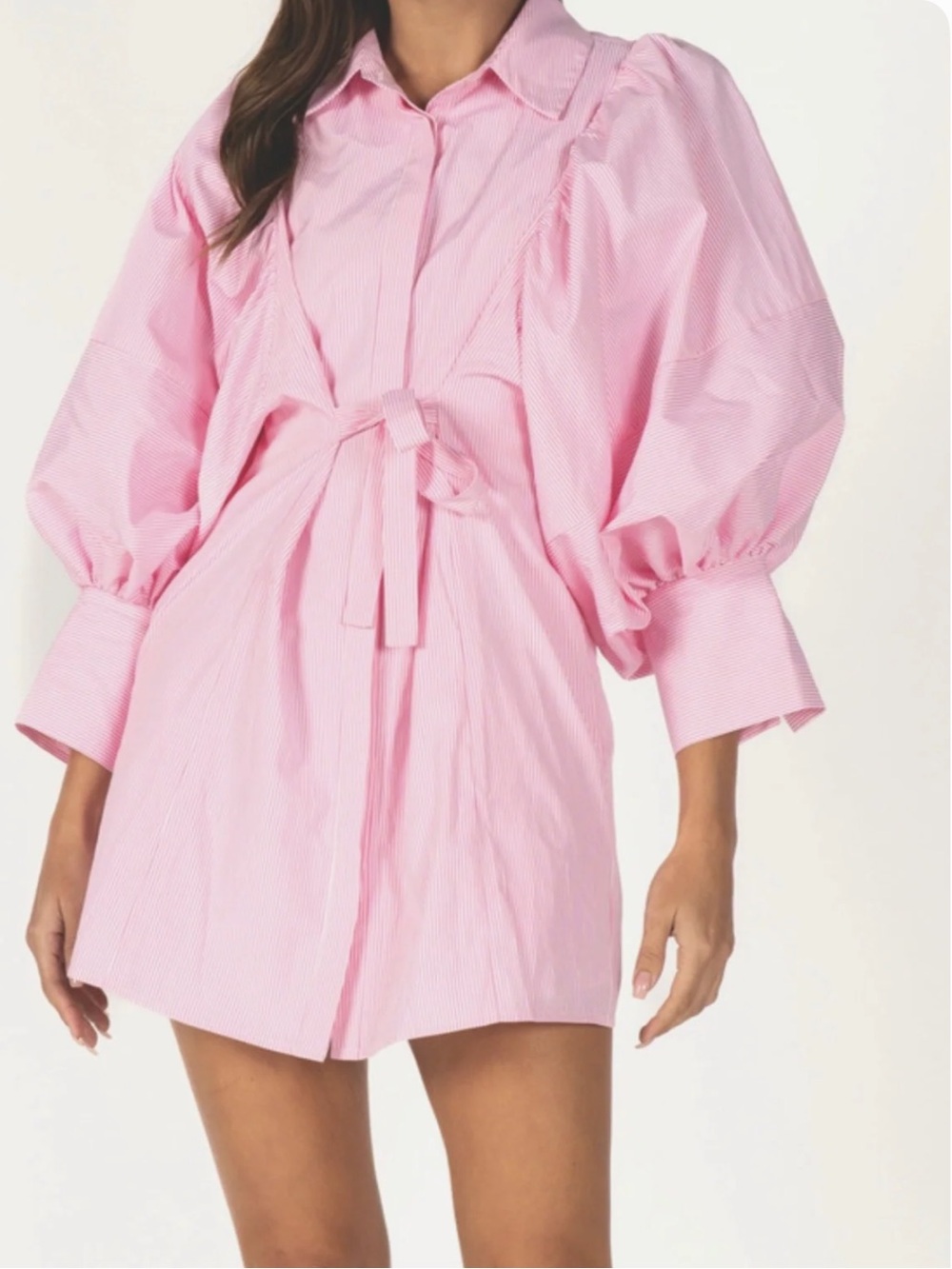 Pink Striped Mini Dress with Tie Front